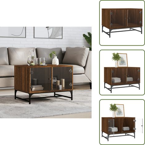 Couchtisch mit Glastüren Braun Eichen-Optik 68,5x50x50 cm - Couchtisch - Wohnzimmereinrichtung - Holzwerkstoff - Eiche Optik - Sideboard