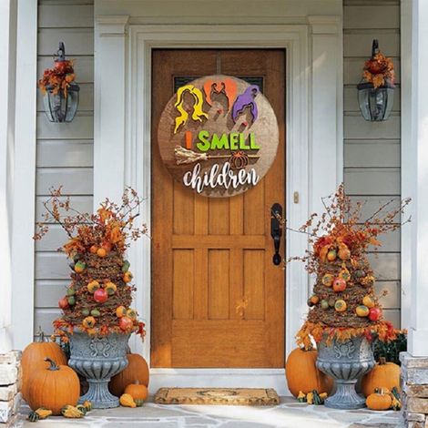 Panneau Porte Halloween - Hocus Pocus - Bois Rustique - Pour Porte d'Entrée ou Décoration Murale Extérieure - 1 Pièce (1/5)