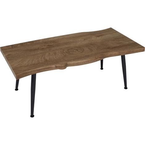 Table basse fixe en bois noir et marron – Style Forest – 4 pieds en bois brut – Dimensions optimales pour salon moderne (1/5)