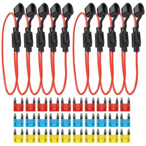 Pack de 10 porte-fusibles pour fusibles automobiles avec boîtier entièrement encapsulé porte-fusible à lame porte-fusible de voiture étanche porte-fusible à lame en ligne (1/4)