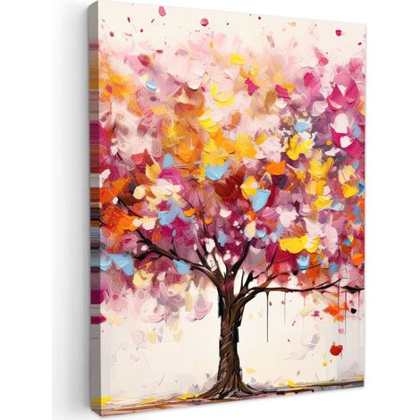 CUADRO EN LIENZO Acuarela - Árbol - Arte - Abstracto Cuadros Decorativos 60x80 cm