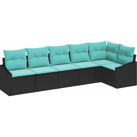 Set di divani con cuscino 6 pcs Nero polyrattan vidaXL