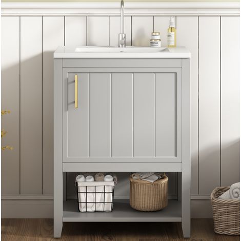 Mueble almacenamiento baño con lavabo cerámico gris OKMYHOME (1/5)