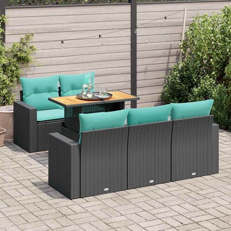 Salon de jardin 6 pcs avec coussins noir résine tressée (1/5)