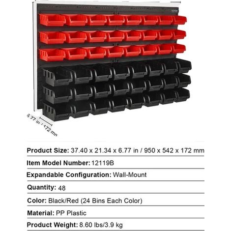 Bacs de rangement, montage mural, design empilable, 48pcs (1/2)