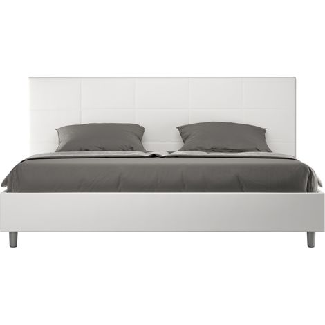 Letto Matrimoniale King Size 180x200 cm con Rete Imbottito in Similpelle Mika Bianco