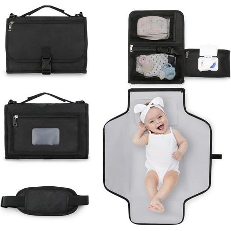 Fasciatoio di lusso per neonati - Fasciatoio portatile da viaggio - Fasciatoio pieghevole con cuscino - Impermeabile e lavabile - Scomparti multipli per pannolini - Regalo per neonati - Nero (1/5)
