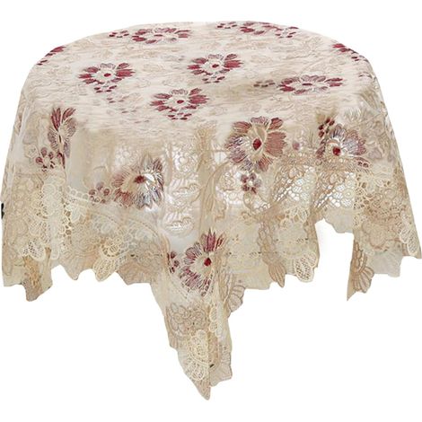 Mantel redondo de encaje con borlas, mantel bordado vintage, lavable, ideal para fiestas, bodas, comedores y decoración del hogar, 90×90 cm. (1/4)