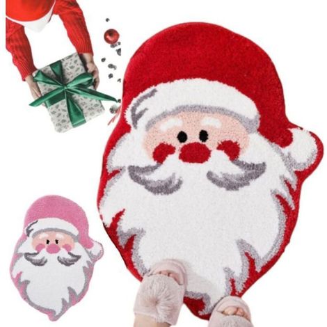 Tapis De Bain - Motif Noel Rouge - 50 X 80 Cm - Antidérapant - Imitation Cachemire - Pour Salle De Bain Et Intérieur (1/4)