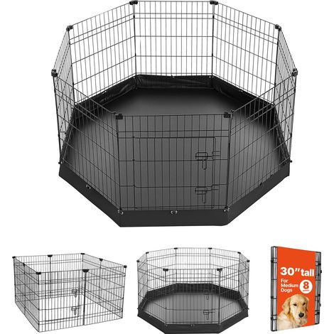 Parc Chien 76 cm 8 Panneaux Enclos Lapin Métal avec Tapis Fond Noir (1/5)