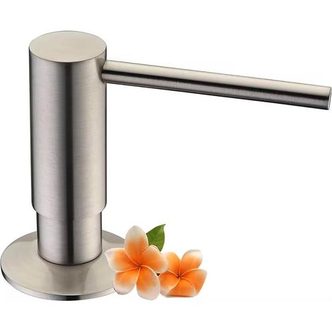 Distributeur de savon liquide pour évier de cuisine, finition nickel brossé, laiton massif, bidon de grande capacité, pompe robuste, pour vaisselle et lavage des mains, modèle à encastrer, résistant à (1/5)