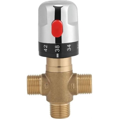 Robinet Mitigeur Thermostatique en Laiton 15mm Robinet température Fixe pour lavabo Cuisine Salle de Bain G1/2 35-45 ℃ (1/5)