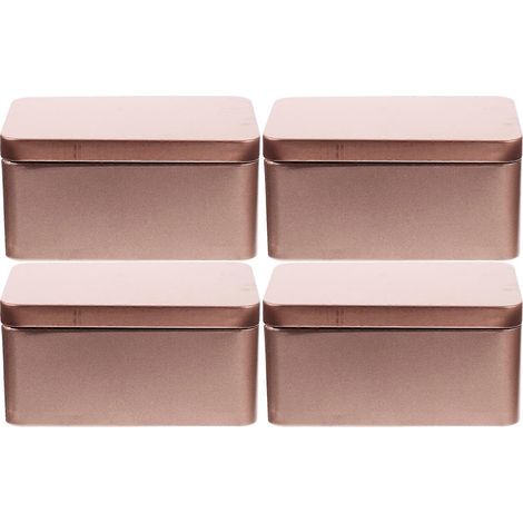 Lot de 4 boîtes de rangement en métal avec couvercles, petites boîtes de rangement pour la maison-13X8X6.4CM-Rose Gold (1/4)