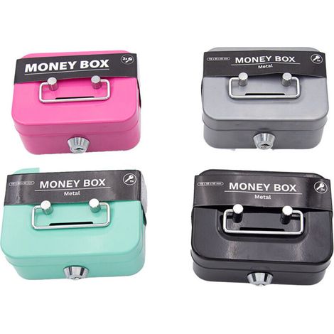 Portable Piggy Bank 4 Pieces with Key Storage Box, Coin Box with Lock, Piggy Bank, Lockable, Iron, 11.5 x 8.5 x 5 cm (1/4)
