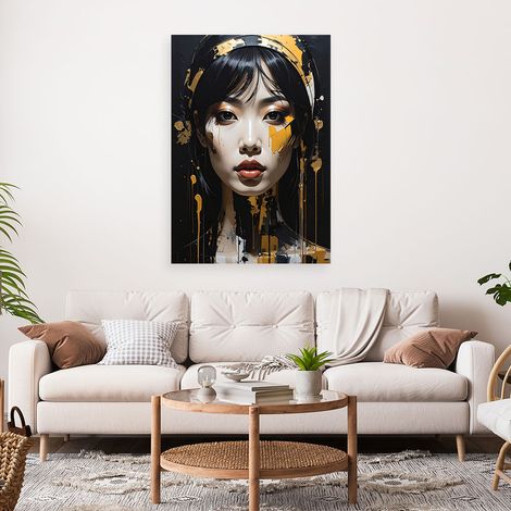 Wandbild Porträt einer Frau in Gold moderne Glamour Dekoration auf schwarzem Hintergrund 40x60 (1/4)