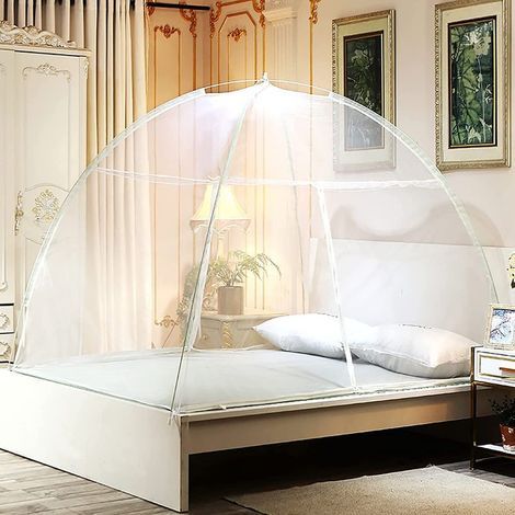 Tente moustiquaire en maille (modèle pop-up) — Conception à double porte avec housse zippée moustiquaire portable et pliable blanc 150 x 200 cm