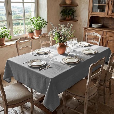 Nappe de Table imperméable Déperlante en Tissu pour Table Gris Lin (1/5)