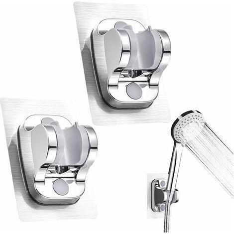 2 Pièce Support Douchette Mural Support Douche Sans Percage Détachable Avec à Angle Réglable Imperméable pour Pomme Accessoire Salle de Bain Hôtel (Argent)