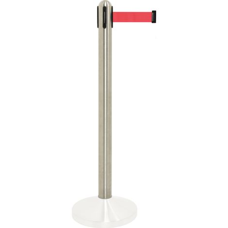 Poteau à corde rétractable rouge en nylon - acier inoxydable - 100cm (corde210cm) (socle non inclus) - Securit