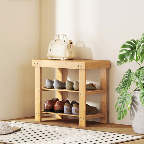 HOMCOM 3-stöckige Schuhbank aus Bambus für 4 Paar Schuhe, 50 x 28 x 45 cm, Natur