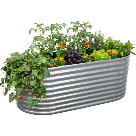 Relaxdays raised bed, galvanised metal, for flowers, plants & veg, HxWxD: 80x160x80 cm, half-round, silver