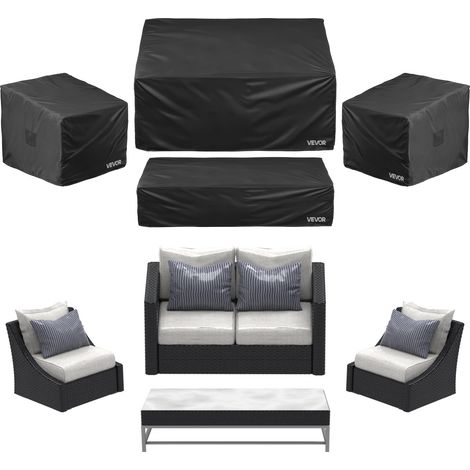 Housse de Meubles de Jardin Lot de 4, Bâche de Protection pour Mobiliers d’Extérieur en 420D Imperméable et Résistante, Couverture pour Canapé, Table et Chaises de Patio, Toutes Saisons, Noir (1/5)