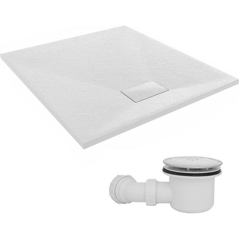 NRG 1000 x 900mm SMC White Rectangle Slate Effect Bathroom Shower Tray & Fluidmaster Fast Flow Waste Trap