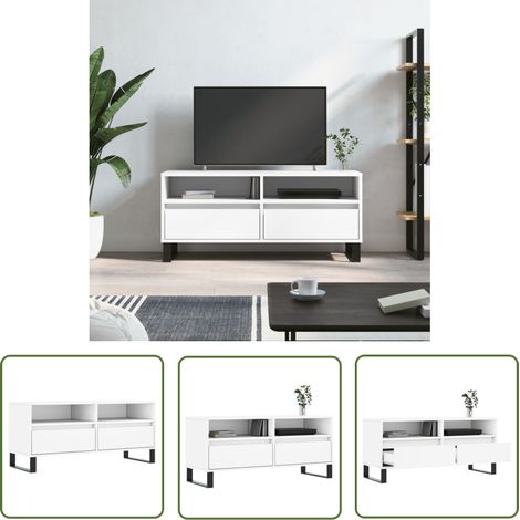 The Living Store TV-Schrank Weiß 100x34,5x44,5 cm Holzwerkstoff - TV Schrank - Fernsehtisch - Regal - Aufbewahrung - Weiß (1/5)