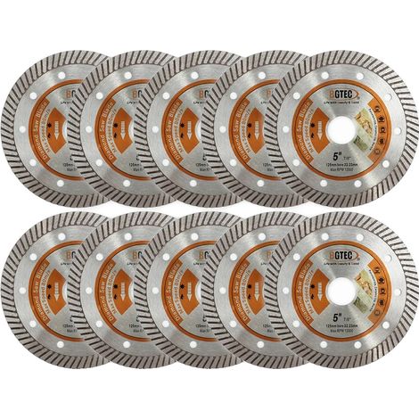 Hoja de sierra circular, diseño turbo segmentado, recubrimiento de diamante de alta calidad, 10 unidades de 125 mm. (1/2)