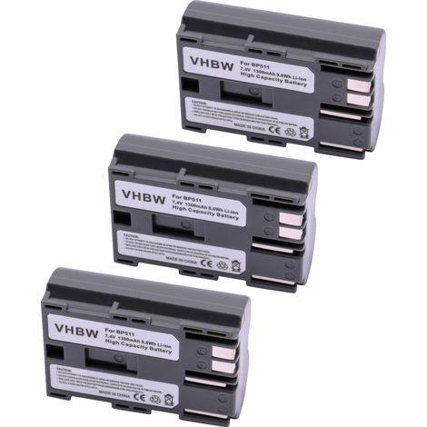 vhbw 3x Akku kompatibel mit Canon ZR-90, ZR-85, ZR-80, ZR-70MC, ZR-65MC, ZR-60, ZR-50MC Kamera (1300 mAh, 7,2 V, Li-Ion)