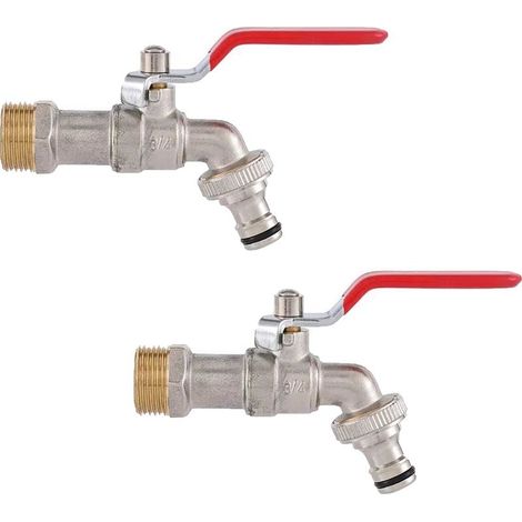 Lot de 2 Robinet d'eau en Laiton de Qualité Supérieure, Résistant à la Rouille et au Gel + Raccord de Tuyau Gratuit + Ebook Pour Jardin, Machine à Laver, Baril de Pluie (1/5)