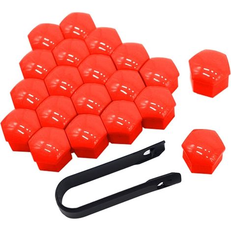 20 Pièces 19 mm Voiture Roue Cache-Écrous, Bouchon à Vis de Moyeu de Voiture Universel, Cache-Écrou de Pneu Hexagonal avec Outil de Retrait (Rouge) (1/5)