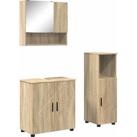 Juego de muebles de baño 3 uds. Roble Sonoma 61 x 35 x 64 cm vidaXL (1/5)