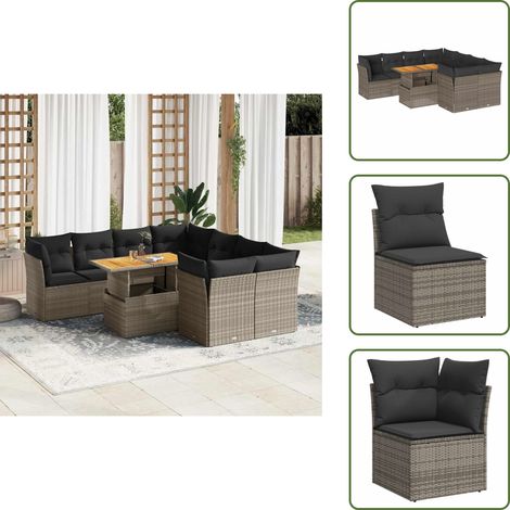 vidaXL Salon de jardin 9 pcs avec coussins gris résine tressée (1/5)