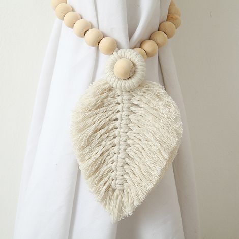 2 pièces Attaches de rideaux et de portes tissées à la main en perles de bois et cordon en coton, de style bohème, pour décorer les rideaux des hôtels et chambres d'hôtes