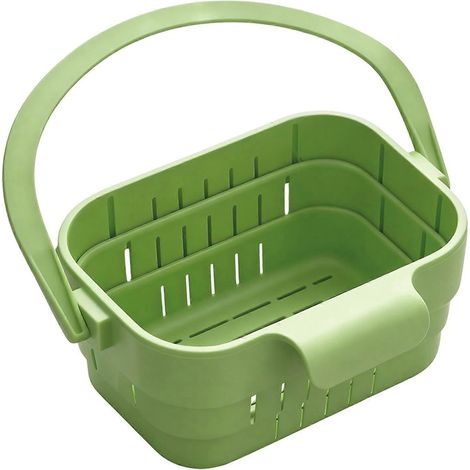 Égouttoir pliable pour évier de cuisine, passoire télescopique suspendue et pliable, gain de place, compatible avec tous les éviers, égouttage efficace et écologique (Green). (1/5)