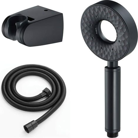 Pommeau de Douche Haute Pression 3 Fonction Douchette à Main Anti Calcaire Pomme de Douche à Main Economie Deau Tête de Douche avec 1.5M Flexible de Douche y Support, ABS, Rond,Noir (1/5)