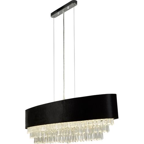 Suspension Glamour 8L Ovale velour noir Cristal clair G9 8x33w max Longueur 100cm (1/4)