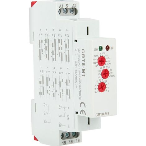[NIEMALS VERWENDET] Zeitverzögerungsrelais GRT8-M1 mit 10 Funktionen, 35-mm-DIN-Schienenmontage, AC/DC 12–240 V, 50–60 Hz