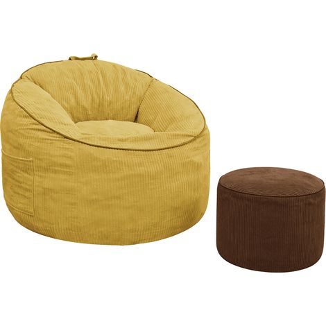 Fauteuil Poire Ergonomique avec Pochette de Rangement Détachable et Ottoman Cylindrique Coordonné (1/5)