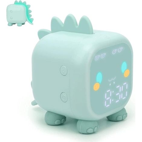 Réveil lumineux enfant – Multifonction avec veilleuse réglable – Simulation lever/coucher de soleil – Commande vocale – Rechargeable (vert)
