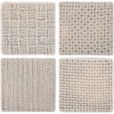 4-teiliges Silikon-Formenset mit Webmuster, Häkeltextur und geprägtem Design für Kuchen, Süßigkeiten, Schokolade, Fondant und Seife – Küchenbackformen (Grau)-9.60X9.60X0.80CM-Grey (1/4)