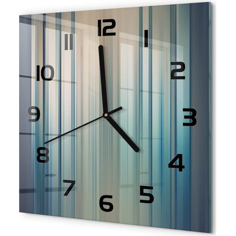 Horloge Murale Carrée Silencieuse Sans Tic-Tac Verre Trempé Design Moderne Rayures bleues 30x30 cm (1/5)