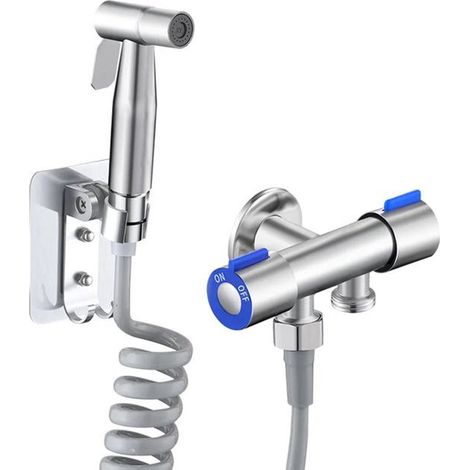 Handbrauseset mit doppeltem Edelstahl-Steuerventil und selbstreinigendem Duschkopf, geeignet für Badezimmer und Toiletten. (1/5)