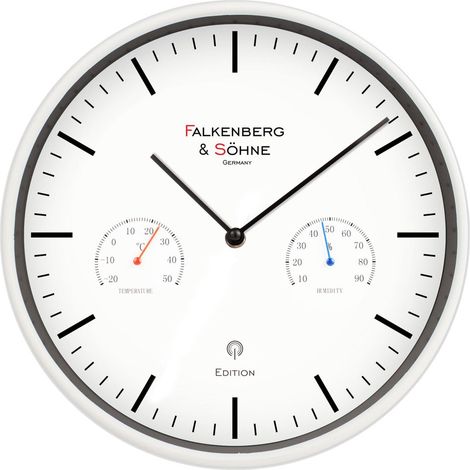 Horloge murale radiopilotée silencieuse sans tic-tac, mouvement à quartz japonais, 25 cm, modèle DCF77, cadran blanc haute qualité, thermomètre et hygromètre intégrés