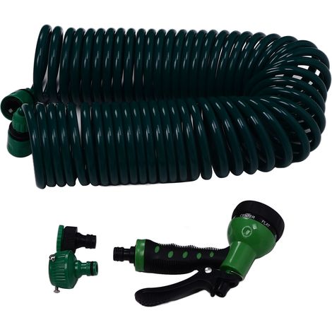 Tuyau d'arrosage spiralé de 15 m (49,2 pi) en EVA, 7 modes, tube télescopique à ressort pour l'arrosage des plantes, jardins et pelouses (1/5)