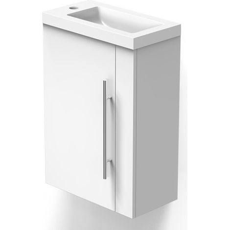 Meuble Lave-Mains Moderne à Suspendre avec lavabo, Meuble de Rangement avec Une Porte et 2 étagères 45cm / Blanc (1/3)