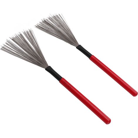 Brosse de batterie en acier inoxydable avec manche en bois d'érable - Accessoire pour percussions - Version rouge (1/5)