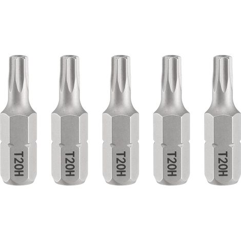 5pcs T20H Embout de Tournevis Torx 1/4" Tige Hexagonale 25mm/1" Longueur Magnétique Tête Étoile à 6 Pans Acier S2 Embout de Tournevis avec Trou (1/5)