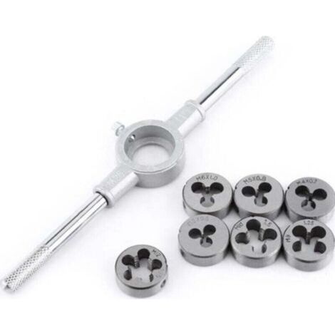 Coffret tarauds et filières Ensemble de 8 matrices métriques - Matrice à vis et support de clé à molette avec matrices M3-M12 Filetage et réenfilage Couper le traitement du filetage externe Trousse d'